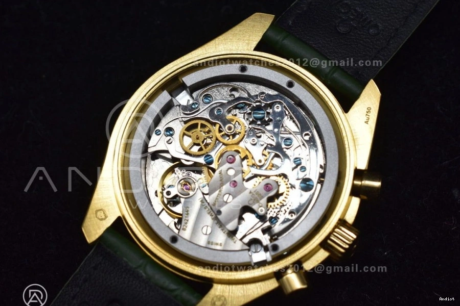 Green Manual in Dial Speedmaster RMF Green on Edition Moonwatch Leather Strap Best YG Gold Chrono Moonshine 1225